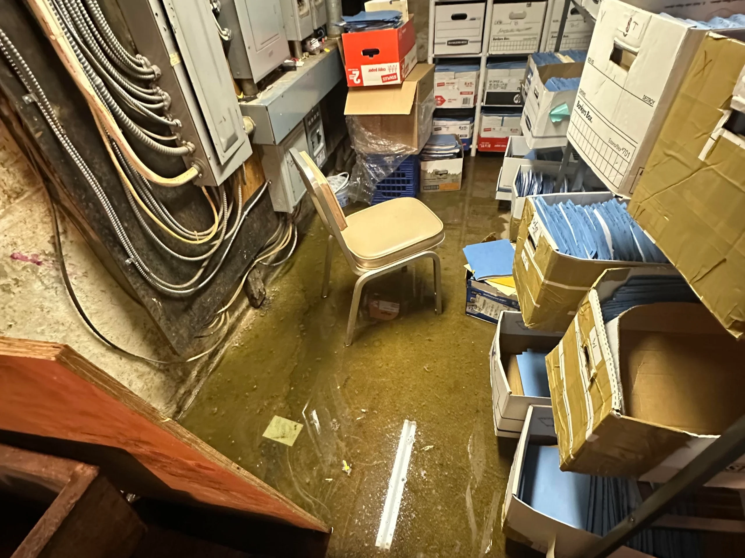 Water Flooding Office in Franklin Township, NJ Before Water Damage Restoration Services