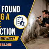 Home inspector and homeowner examining mold on a basement wall during a New Jersey home inspection for Mold Men NJ.