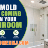 Featured image for Why Mold Keeps Coming Back in Your Bathroom showing a bathroom with mold prevention icons and Mold Men NJ branding.