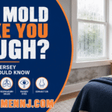 Mold Men NJ article image showing a bedroom with moisture near a window and text reading Can Mold Make You Cough?