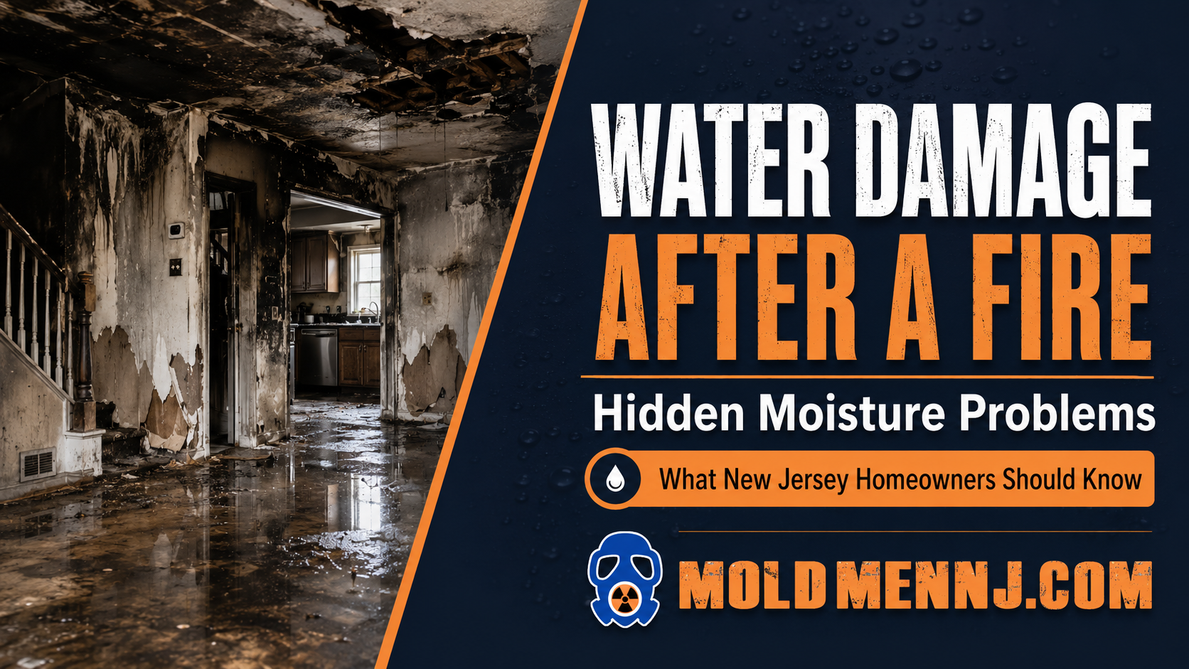 Water damage after a house fire in New Jersey with hidden moisture problems