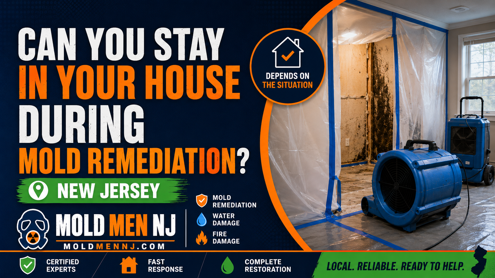 Mold remediation containment and drying equipment inside a New Jersey home.