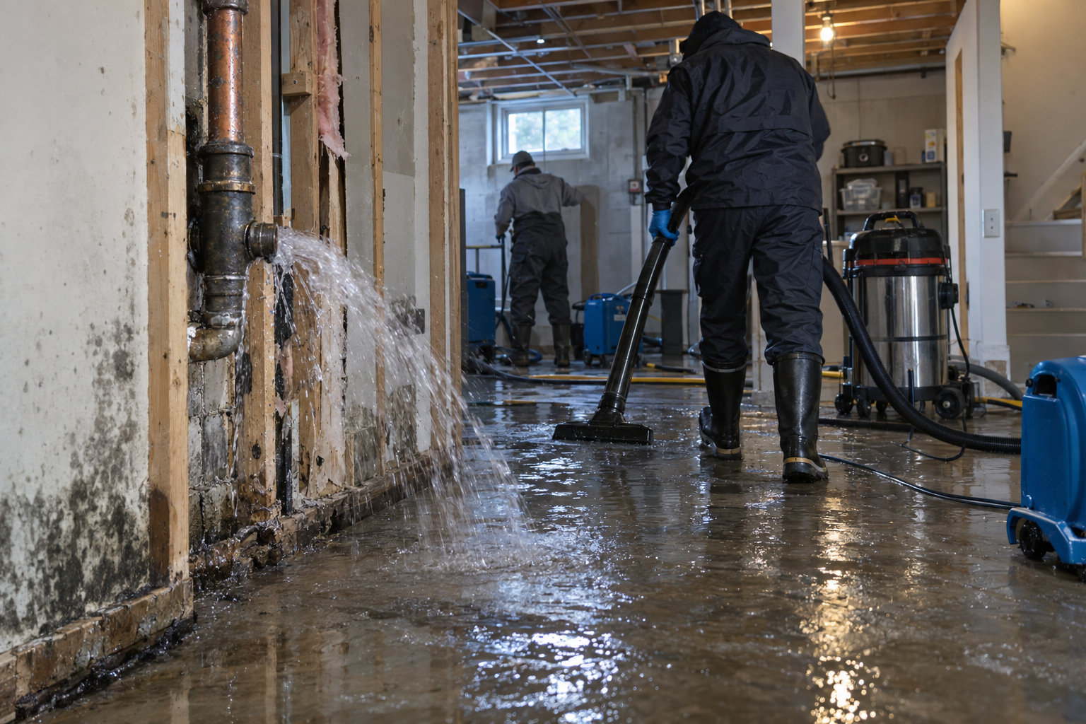 burst-pipe-water-damage-hero Burst pipe water damage inside a New Jersey property with wet flooring and exposed plumbing