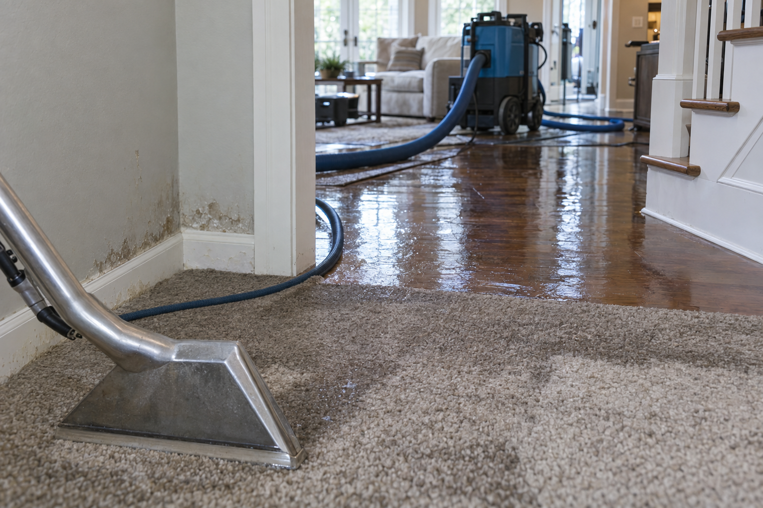 water-mitigation-stop-the-damage Water extraction equipment removing water from wet flooring