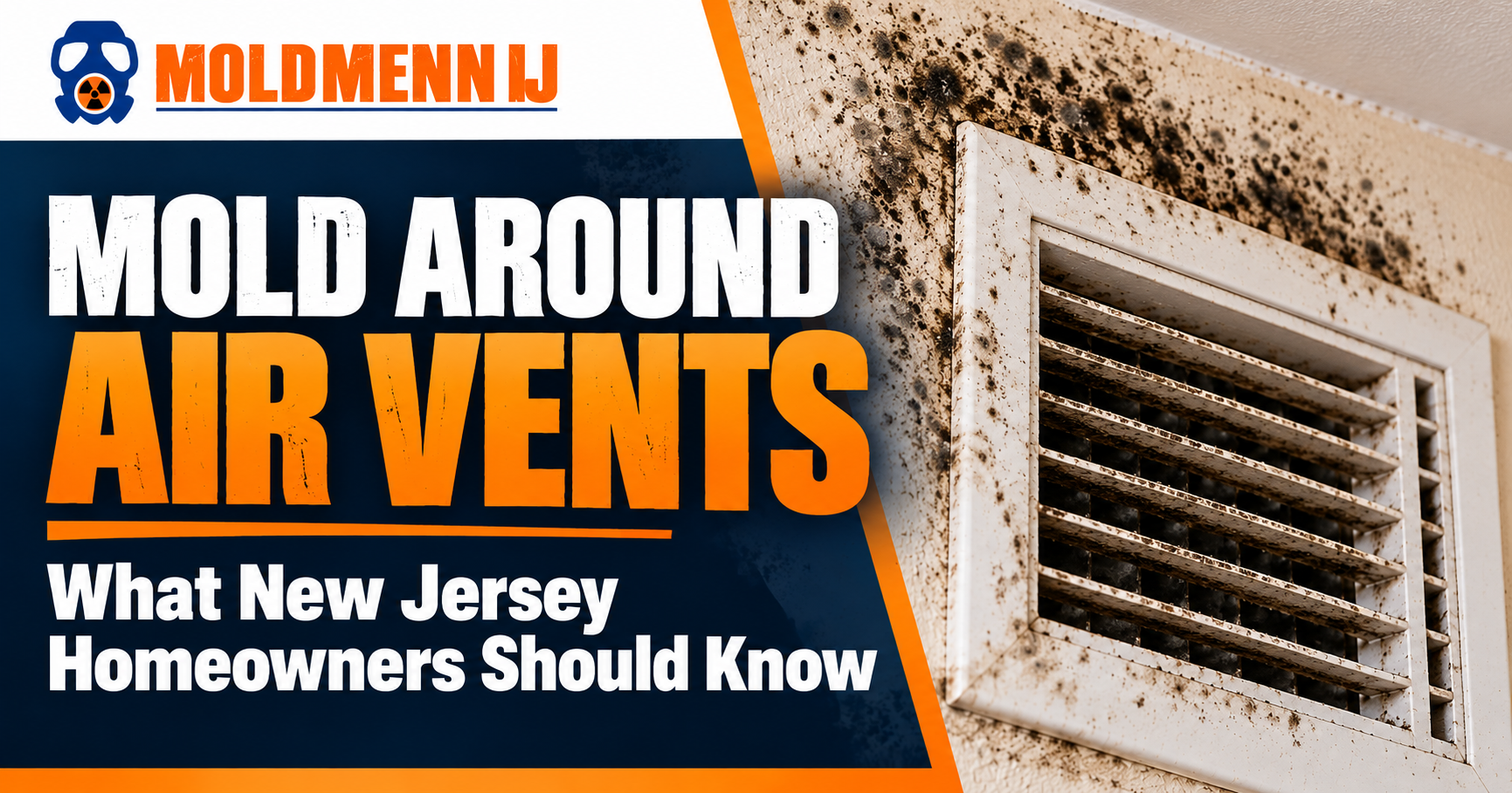 Mold Around Air Vents: What New Jersey Homeowners Should Know Mold around an HVAC air vent with visible moisture staining on surrounding drywall, illustrating possible condensation and mold problems.